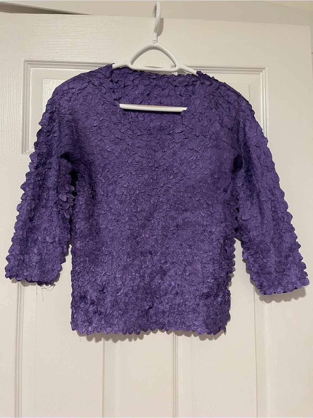 Purple Textured Short Sleeve Women's Top